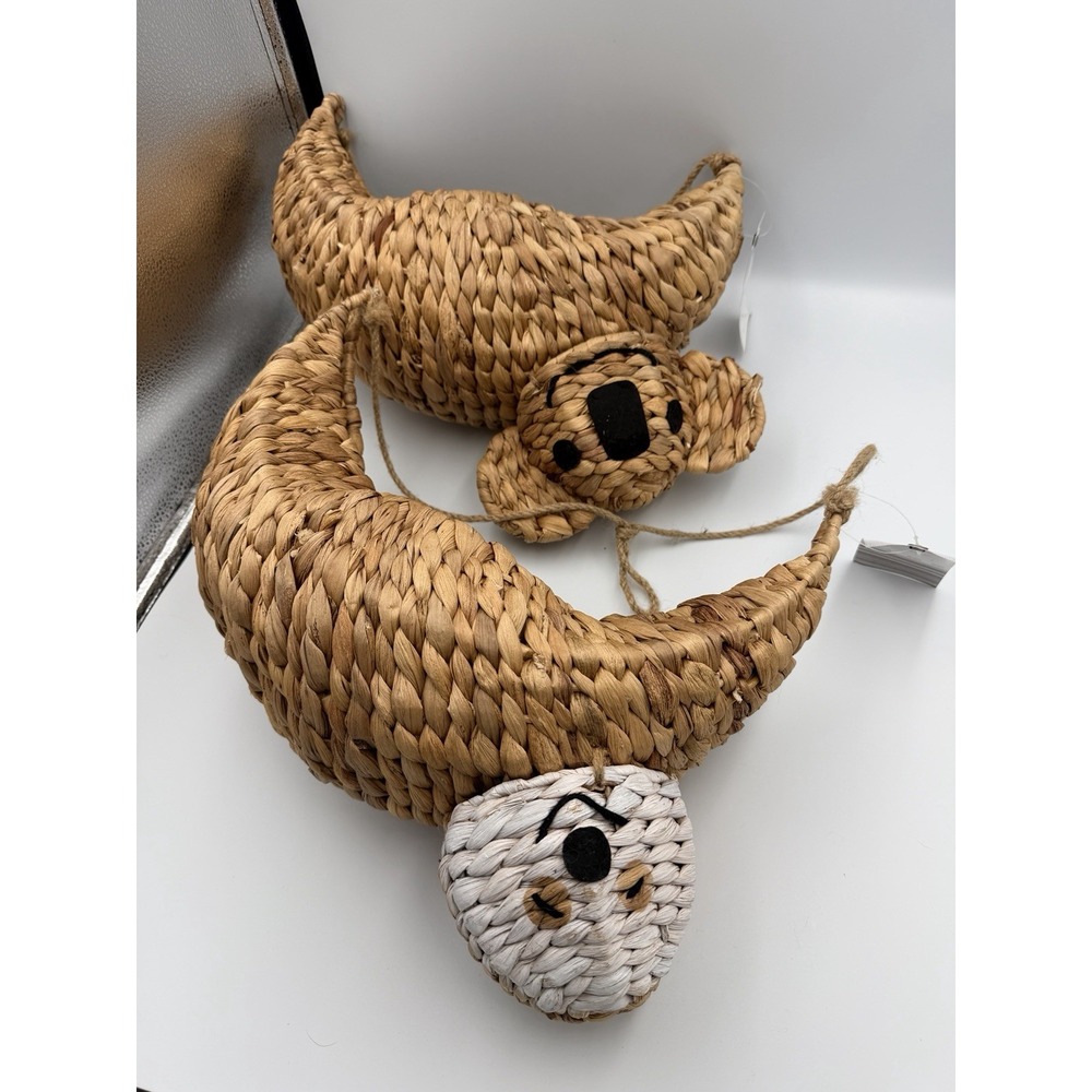Hyacinth Hanging Koala & Sloth Rattan Basket Planter 12" Upside Down Boho Decor